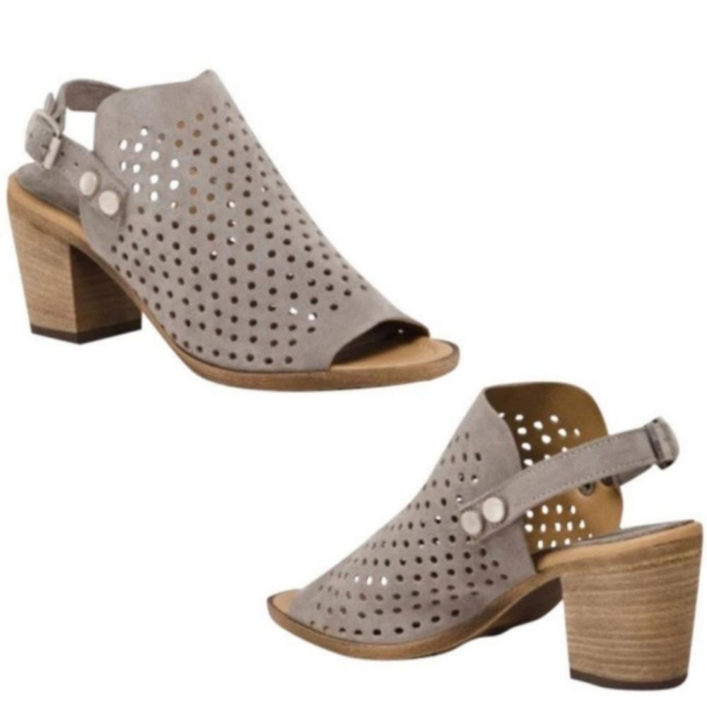 Sophia Milano Leather Slingback Block Heel Sandals with Peep Toe